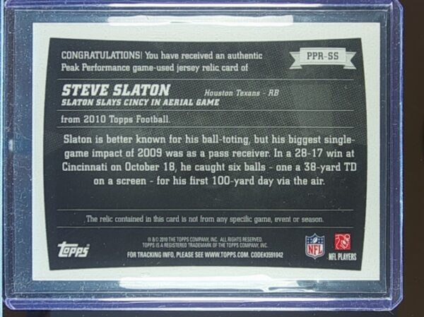 2010 Topps Steve Slaton JSY #PPR-SS Texans Peak Performance Relics - Image 3
