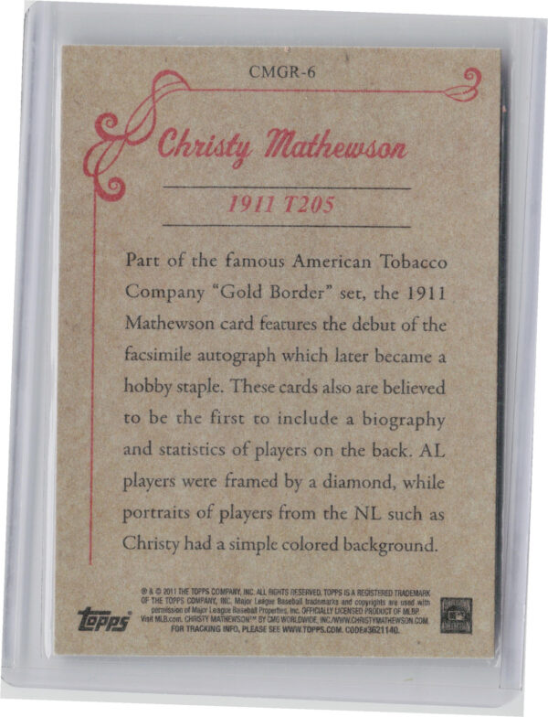 2011 Topps Christy Mathewson #CMGR-6 Giants CMG Reprints - Image 3