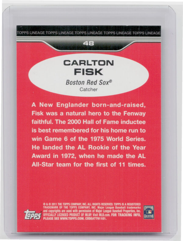 2011 Topps Lineage Carlton Fisk #48 Sox - Image 3