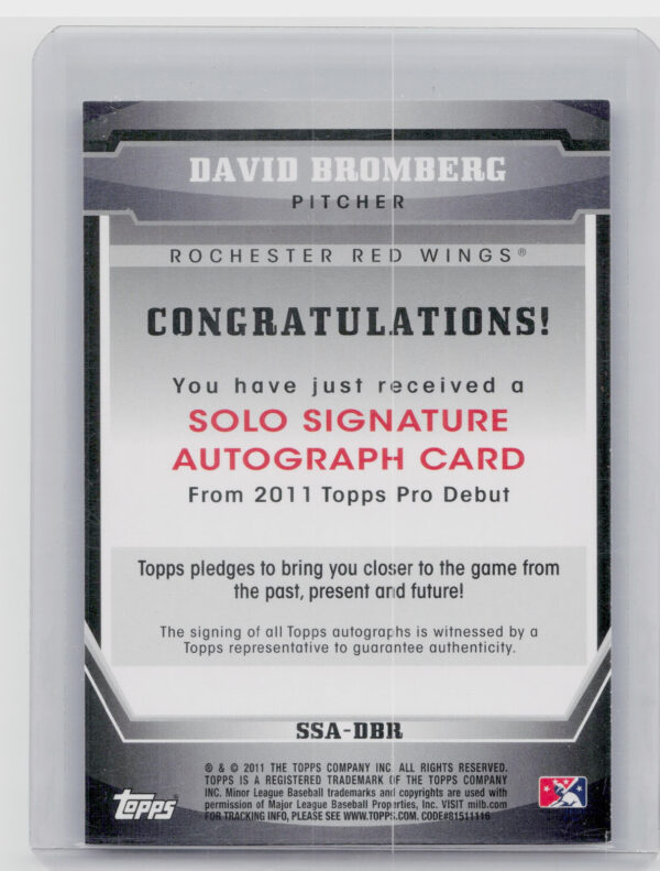 2011 Topps Pro Debut David Bromberg AU #SSA-DBR Wings Solo Signatures - Image 3