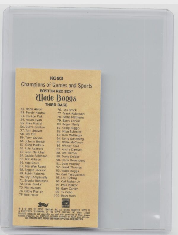 2011 Topps Wade Boggs #KC-93 Sox Kimball Champions - Image 3
