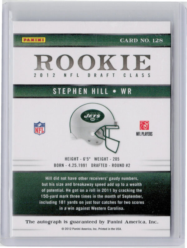 2012 Panini Elite Stephen Hill #128 Jets Turn of the Century Autographs - Image 3