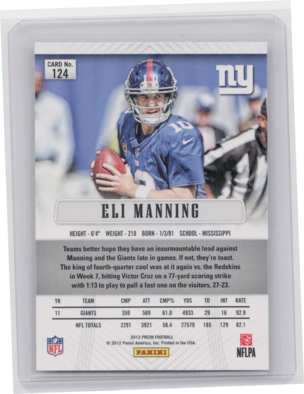 2012 Panini Prizm Eli Manning #124 Giants - Image 3