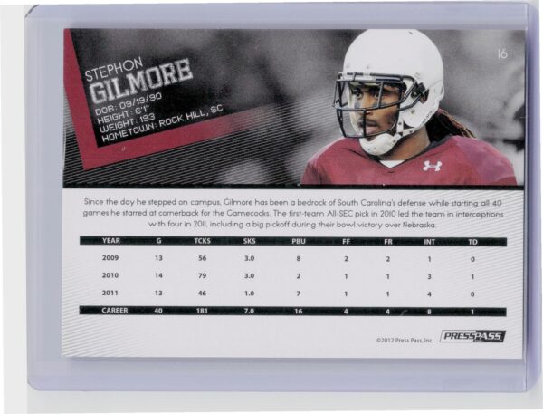 2012 Press Pass Stephon Gilmore Reflectors /299 #16 Gamecocks - Image 3
