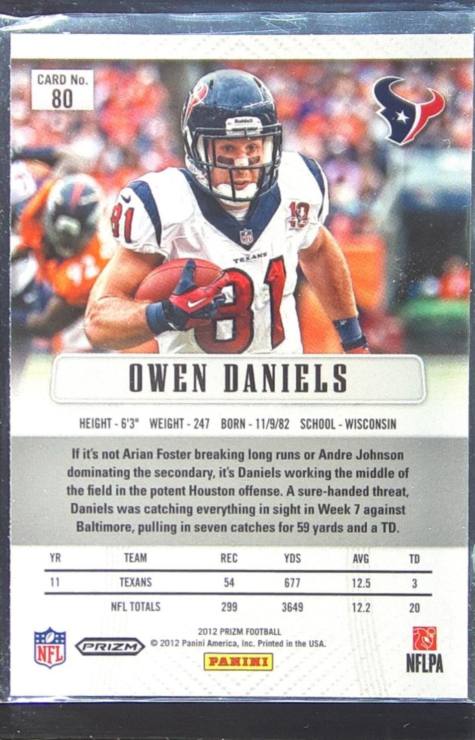 2012 Prizm Owen Daniels Prizms #80 Texans - Image 3
