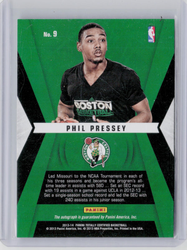 2013-14 Panini Totally Certified Phil Pressey AU #9 Celtics Rookie Roll Call Aut - Image 3