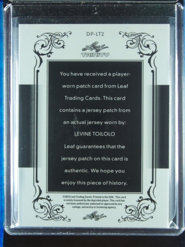 2013 Leaf Trinity Levine Toilolo SN10 MEM #DP-LT2 Cardinal Jumbo Patch Gold - Image 3