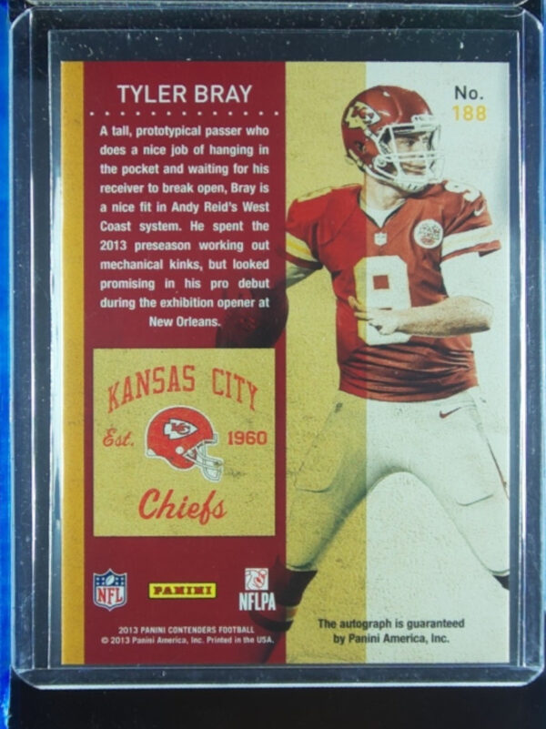 2013 Panini Contenders Tyler Bray Playoff Ticket AU SN99 VAR #188 Chiefs - Image 3