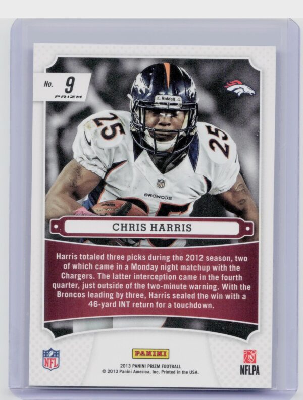 2013 Prizm Chris Harris #9 Broncos Monday Night Heroes Prizms Blue Pulsar - Image 3