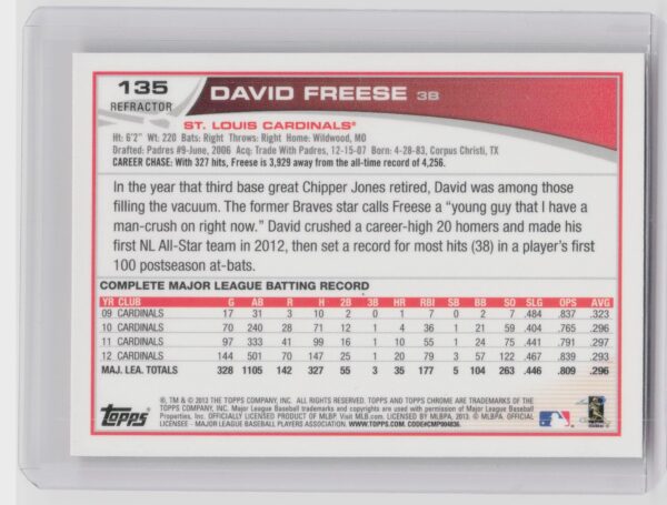 2013 Topps Chrome David Freese Orange Refractors #135 Cardinals - Image 3