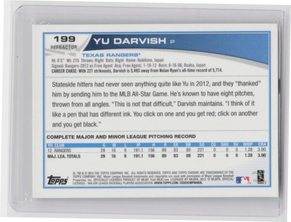 2013 Topps Chrome Yu Darvish Refractors #199 Rangers - Image 3