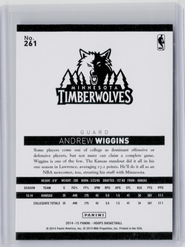 2014-15 Hoops Andrew Wiggins RC #261 Timberwolves - Image 3