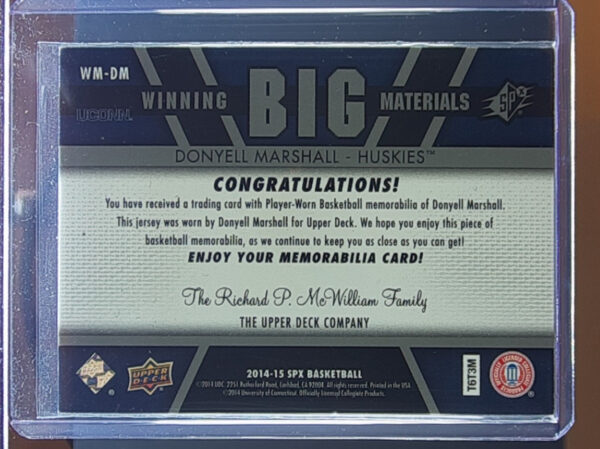 2014-15 SPx Donyell Marshall #WM-DM Huskies Winning Big Materials - Image 3