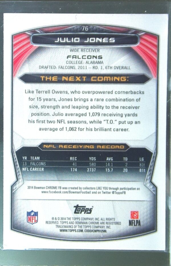 2014 Bowman Chrome Julio Jones Refractor #76 Falcons - Image 3