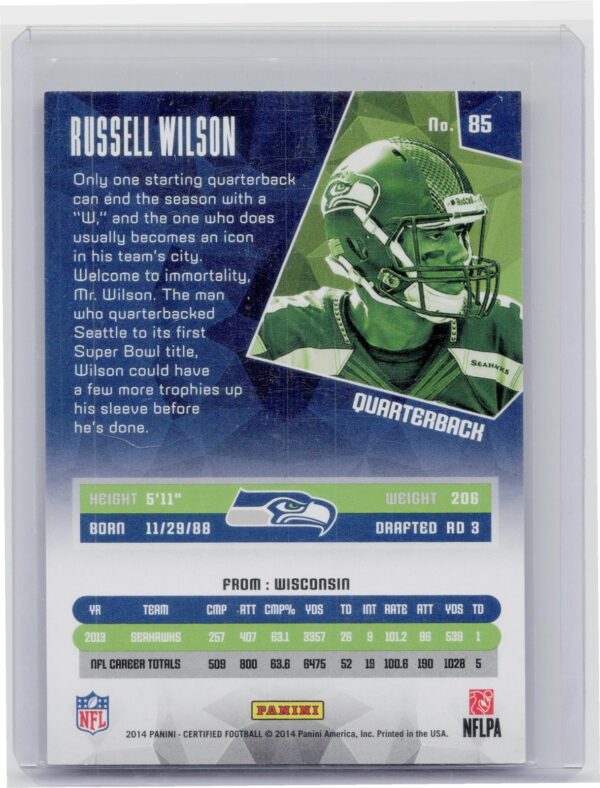 2014 Certified Russell Wilson Red /249 #85 Seahawks - Image 3