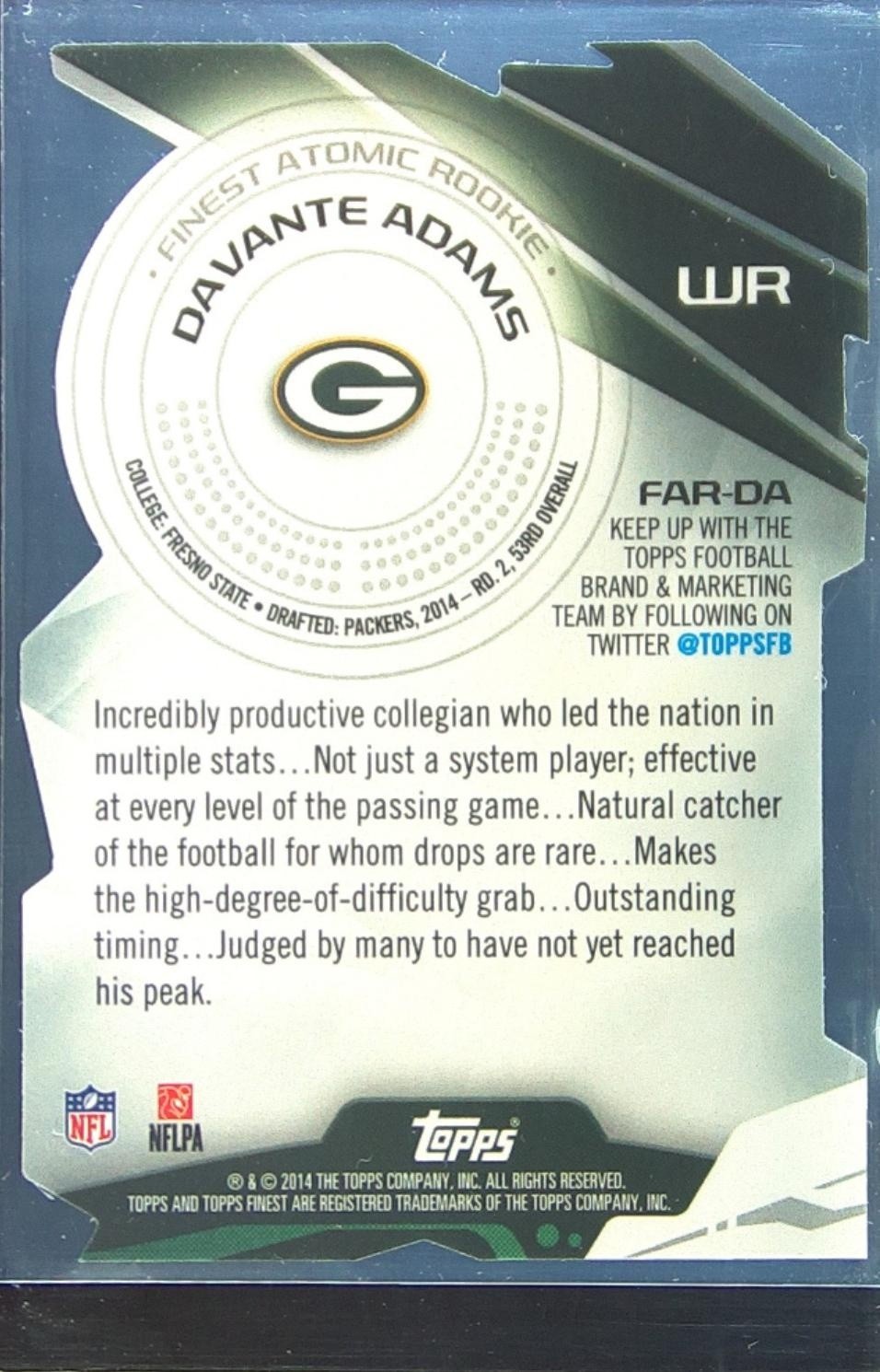 2014 Finest Davante Adams RC #FAR-DA Packers Atomic Refractor Rookies - Image 3