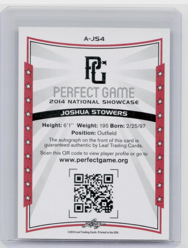 2014 Leaf Perfect Game Joshua Stowers AU SN50 #A-JS4 Autographs Gold - Image 3