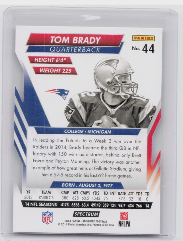2014 Panini Absolute Tom Brady Retail Red #44 Patriots - Image 3