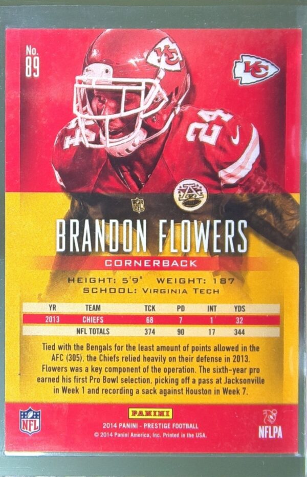 2014 Panini Prestige Brandon Flowers Extra Points Purple /100 #89 Chiefs - Image 3