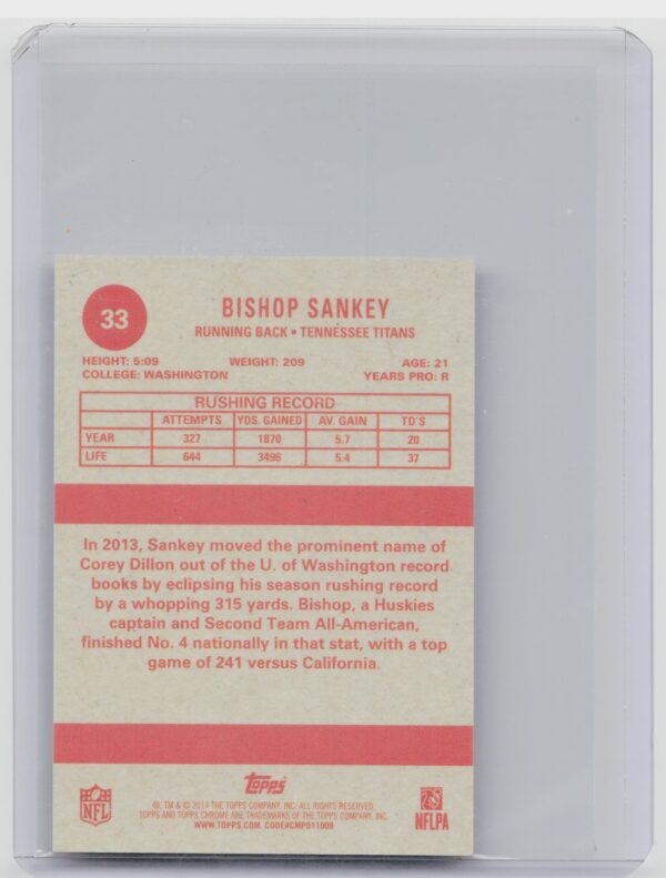 2014 Topps Chrome Bishop Sankey 1963 Minis Refractor /99 #33 Titans - Image 3
