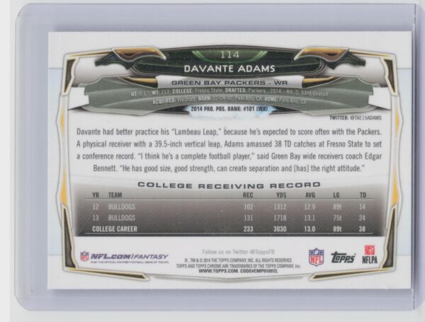 2014 Topps Chrome Davante Adams Rookie RC #114 Packers - Image 3