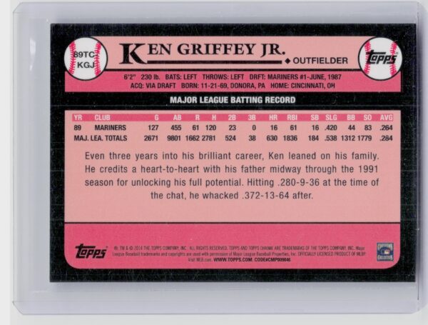 2014 Topps Chrome Ken Griffey Jr. #89TC-KGJ Mariners 1989 Topps Chrome - Image 3