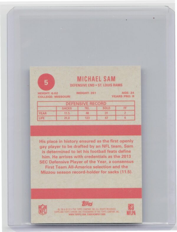 2014 Topps Chrome Michael Sam /99 #5 Rams 1963 Minis Refractors - Image 3