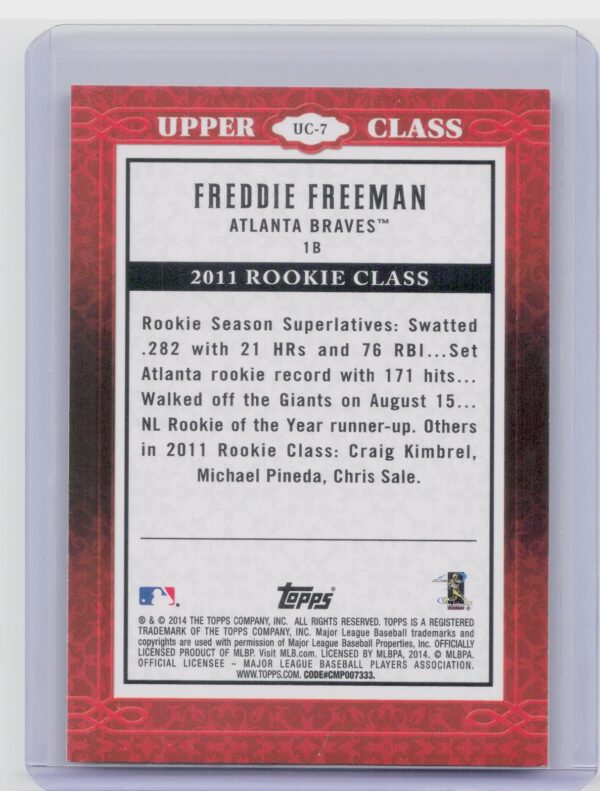 2014 Topps Freddie Freeman #UC-7 Braves Upper Class - Image 3