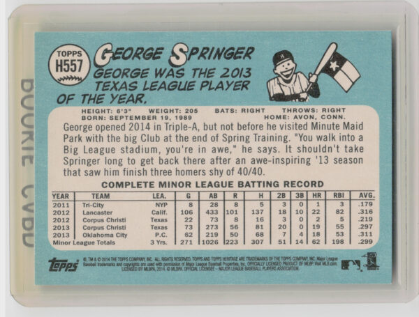 2014 Topps Heritage George Springer RC #H557 Astros - Image 3