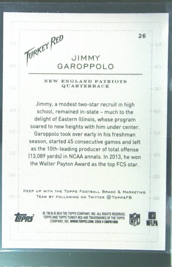 2014 Topps Turkey Red Jimmy Garoppolo RC #26 Patriots - Image 3