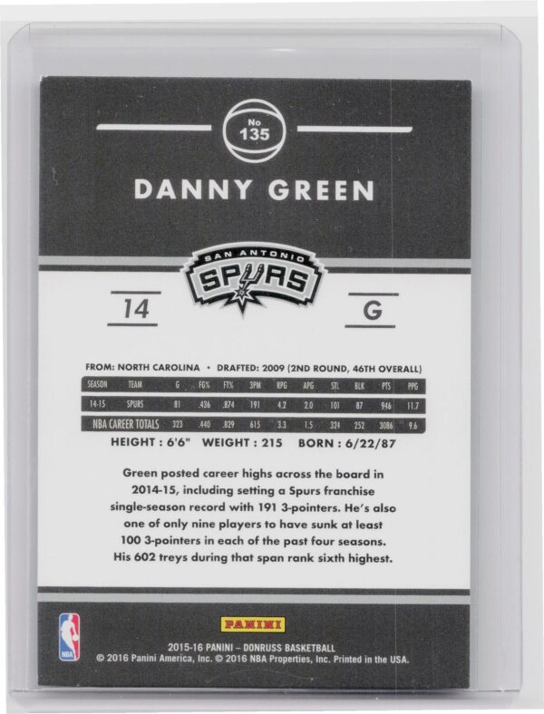 2015-16 Donruss Danny Green #135 Spurs - Image 3
