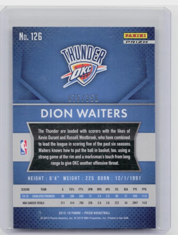 2015-16 Prizm Dion Waiters Ruby Wave /350 #126 Thunder - Image 3
