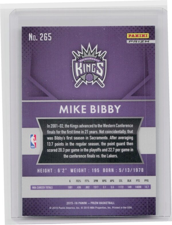 2015-16 Prizm Green parallel Mike Bibby #265 Kings - Image 3