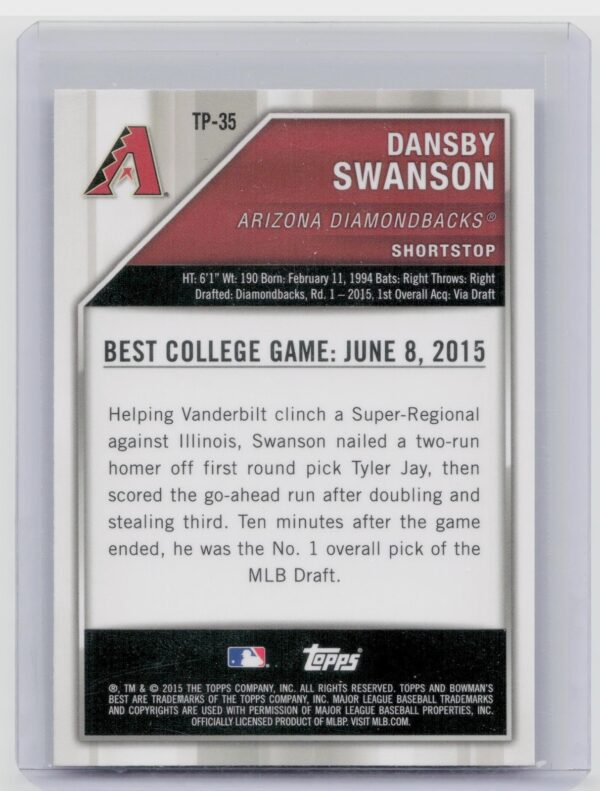 2015 Bowman's Best Dansby Swanson #TP-35 Diamondbacks Top Prospects - Image 3