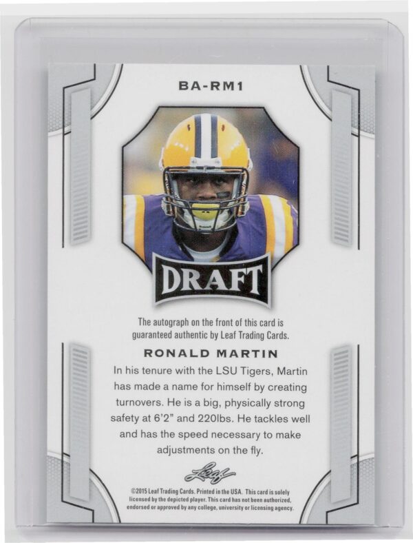 2015 Leaf Draft Ronald Martin Auto #BA-RM1 Tigers Autographs - Image 3