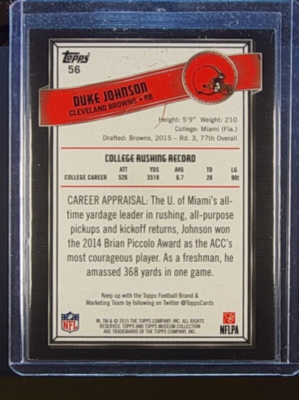 2015 Museum Collection Duke Johnson Sapphire /99 #56 Browns - Image 3