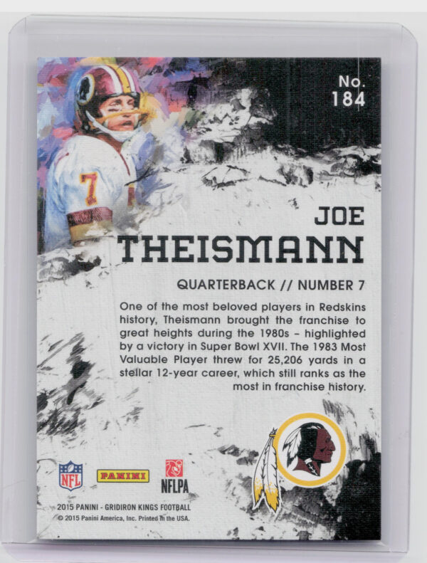 2015 Panini Gridiron Kings Joe Theismann #184 Redskins - Image 3