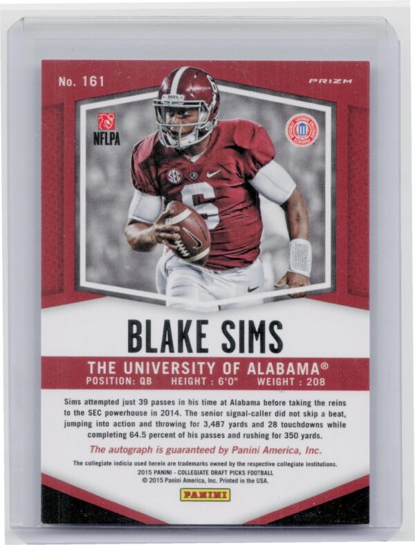 2015 Panini Prizm Collegiate Draft Picks Blake Sims AU #161 Tide Autographs Priz - Image 3