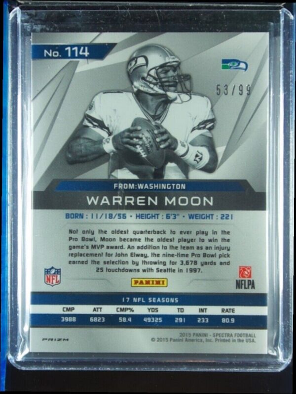 2015 Panini Spectra Warren Moon SN99 #114 Seahawks - Image 3