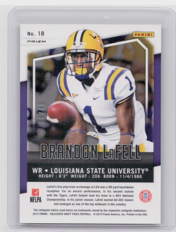 2015 Prizm Collegiate Draft Picks Brandon LaFell Prizms Tie Dyed /49 #18 Tigers - Image 3