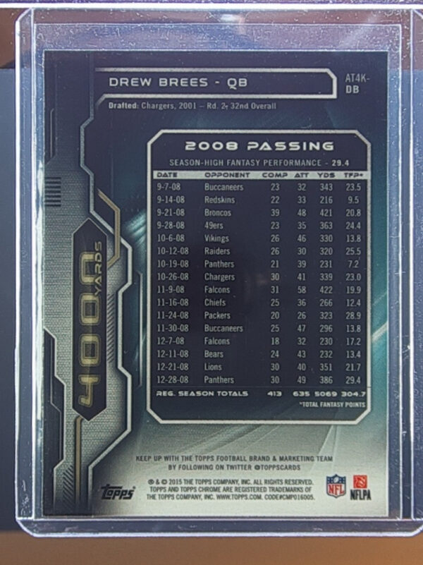 2015 Topps Chrome Drew Brees #AT4K-DB Saints All Time 4000 Yard Club - Image 3