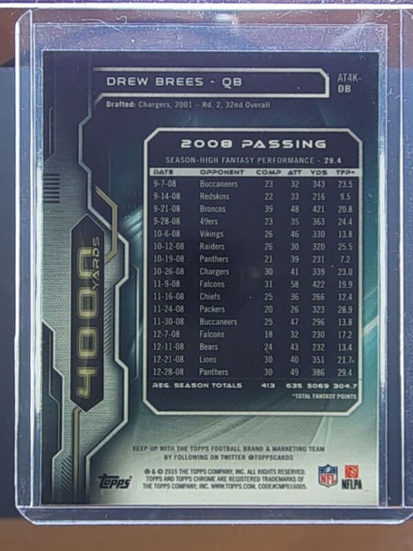 2015 Topps Chrome Drew Brees #AT4K-DB Saints All Time 4000 Yard Club - Image 3