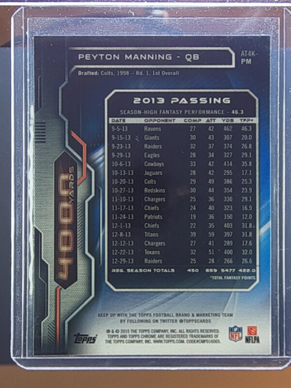 2015 Topps Chrome Peyton Manning #AT4K-PM Broncos All Time 4000 Yard Club - Image 3