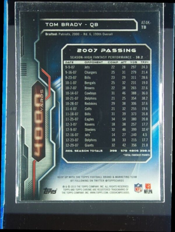 2015 Topps Chrome Tom Brady #AT4K-TB Patriots All Time 4000 Yard Club - Image 3