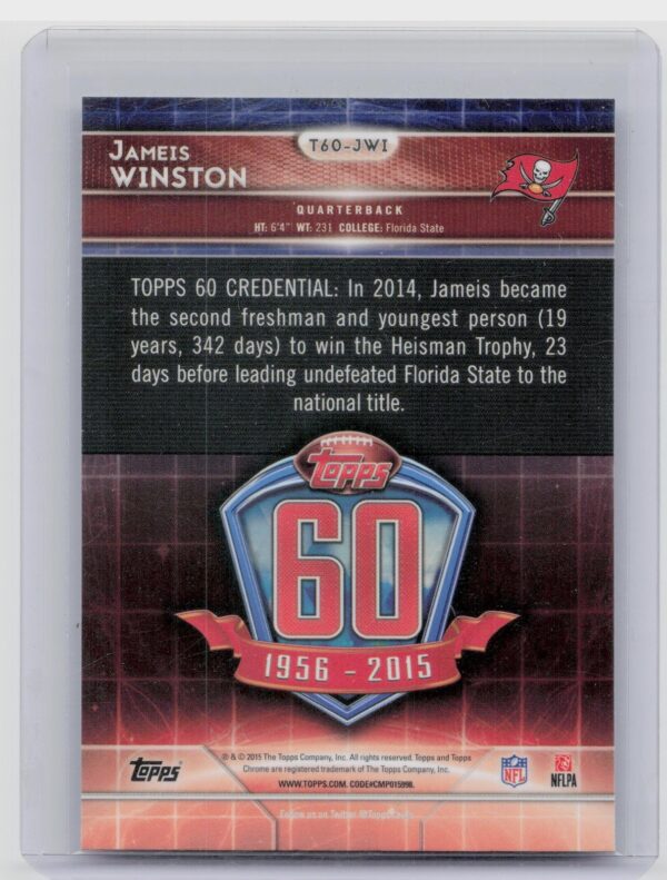 2015 Topps Jameis Winston #T60-JWI Buccaneers 60th Anniversary Blue - Image 3