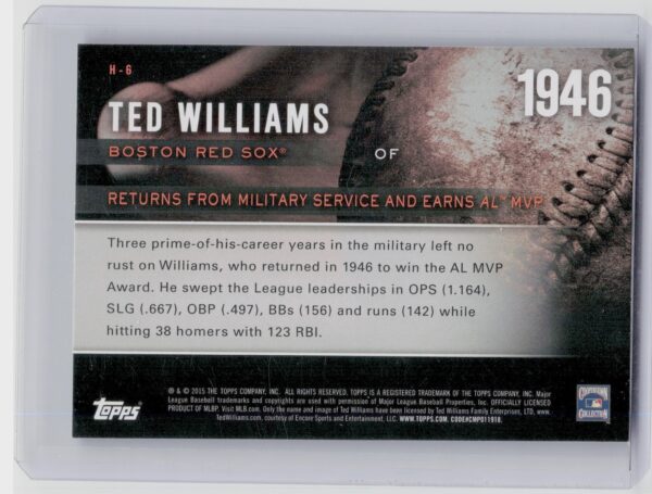 2015 Topps Ted Williams #H-6 Sox Highlight of the Year - Image 3