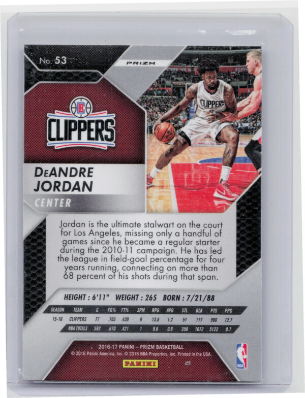 2016-17 Panini Prizm DeAndre Jordan Silver Prizms #53 Clippers - Image 3