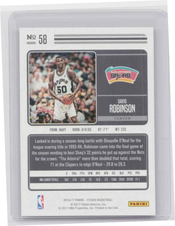 2016-17 Panini Studio David Robinson #58 Spurs - Image 3