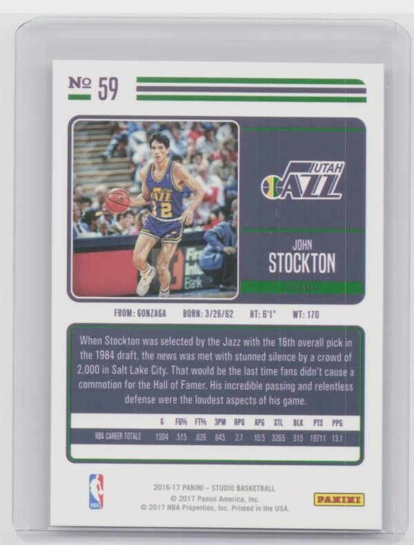 2016-17 Panini Studio John Stockton #59 Jazz - Image 3