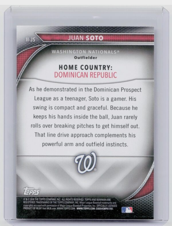 2016 Bowman Juan Soto #II-JS Nationals International Ink - Image 3